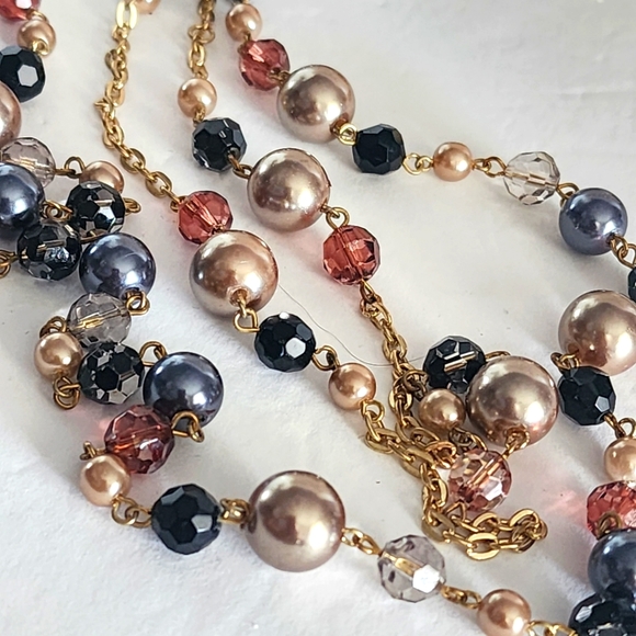 Double Strand Gold Chain Necklace with Crystals and Faux Pearls  New - Picture 4 of 7